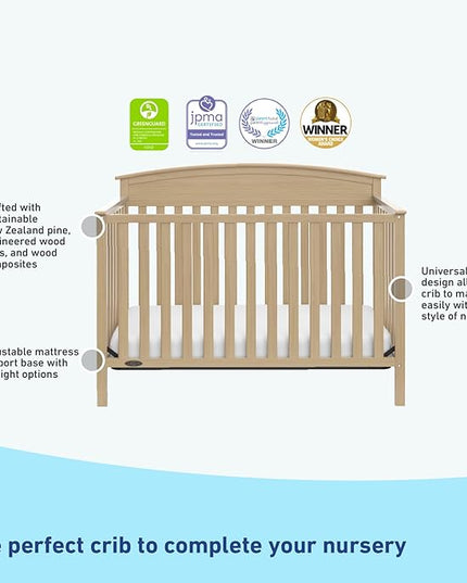 Graco Benton 5-in-1 Convertible Crib (Driftwood) – GREENGUARD Gold Certified, Converts from Baby Crib to Toddler Bed, Daybed and Full-Size Bed, Fits Standard Full-Size Crib Mattress - LeafyLoom