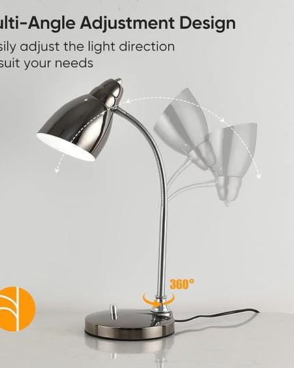 Desk Lamp for Home Office, 40W (Max) E26 LED Vintage Table Lamp with 12W Color Changing Bulb Flexible Desk Light with Rotary Switch for Study Room Bedroom Bedside Reading Working, Black Chrome - LeafyLoom