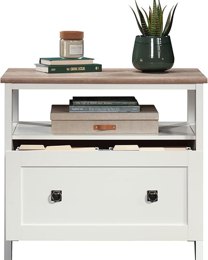 Sauder August Hill Lateral File, L: 19.53" x W: 32.28" x H: 29.25", Soft White Finish - LeafyLoom