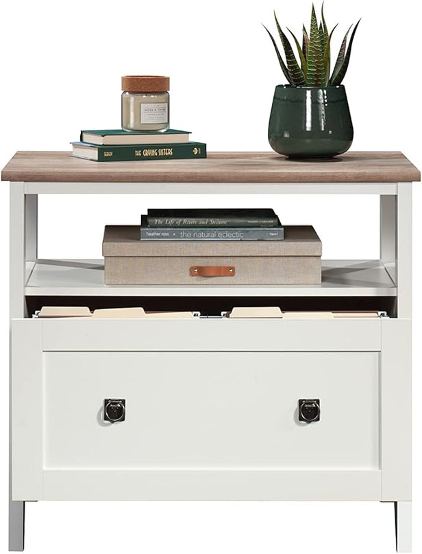 Sauder August Hill Lateral File, L: 19.53" x W: 32.28" x H: 29.25", Soft White Finish - LeafyLoom