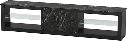 Bestier 80 Inch TV Stand for 65/75/85 inch TVs, Modern LED Entertainment Center with Storage Cabinet, Adjustable Glass Shelves ＆ Cable Management, Gaming TV Console Table for Living Room, Black Marble - LeafyLoom