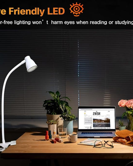 Clip on Reading Light, Clamp Lamp for Desk, 3000-6500K Adjustable Color Temperature, 6 Illumination Modes, 10 Led Beads(White) - LeafyLoom