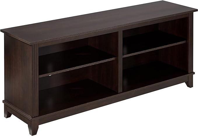ROCKPOINT 58inch TV Stand Media Console for TV’s up to 65 Inches, Home Living Room Storage Console, Entertainment Center with 4 Open Storage Shelves, Modern TV Console Table (Mahogany Brown) - LeafyLoom