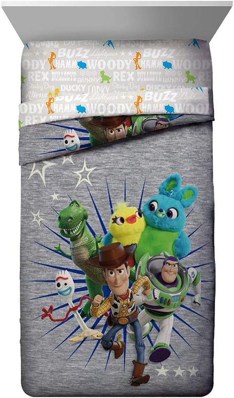 Jay Franco Disney Pixar Story 4 All The Twin/Full Comforter & Sham Set - Super Soft Kids Reversible Bedding Features Woody & Buzz Lightyear - Fade Resistant Microfiber(Official Disney Pixar Product) - LeafyLoom