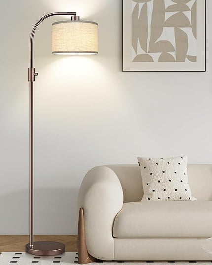 【Upgraded】 Dimmable Floor Lamp, 1200 Lumens LED Bulb Included, Bronw Arc Floor Lamps for Living Room Modern Standing Lamp with Linen Shade, Tall Lamp for Living Room Bedroom Reading Room Nursery - LeafyLoom