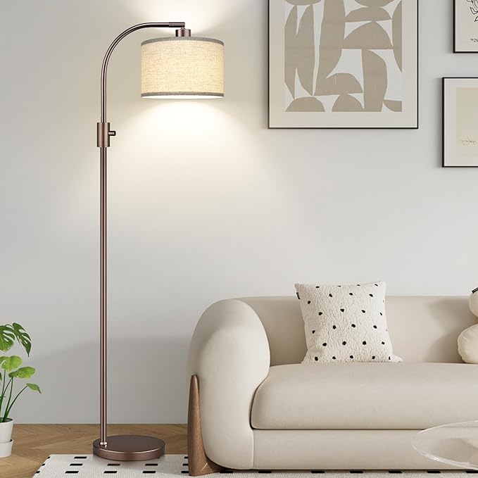 【Upgraded】 Dimmable Floor Lamp, 1200 Lumens LED Bulb Included, Bronw Arc Floor Lamps for Living Room Modern Standing Lamp with Linen Shade, Tall Lamp for Living Room Bedroom Reading Room Nursery - LeafyLoom