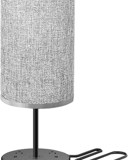 Gray Nightstand Light Lampshade 7ft Plug Extension Cord Dual USB Charging Port AC Outlet, Cylinder Desk Lamp Clock Charger… - LeafyLoom