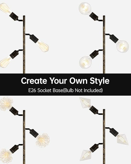 Industrial Floor Lamp, Standing Lamp, Bronze Finish Tree Floor Lamp with 3 Adjustable Rotating Lights, E26 Edison Bulb Floor Lamp for Living Room, Bedroom, Home, Office(Bulb not Included) - LeafyLoom