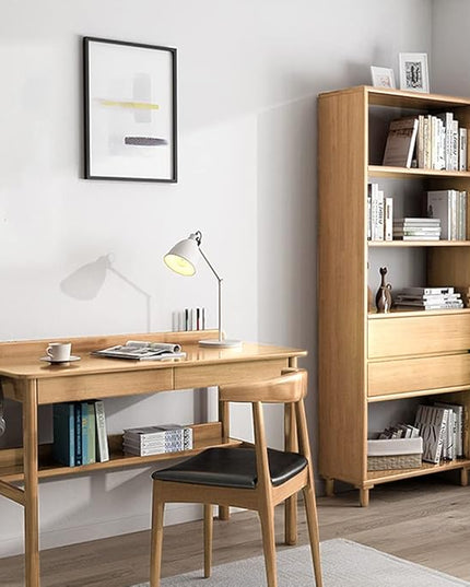 IOTXY Floorstanding Wooden Bookcase with Legs - 67" Tall Open Shelves Cube Billy Bookshelf with Drawers for Home and Office, Oak - LeafyLoom