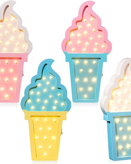 4 Pcs Ice Cream Party Decorations Ice Cream Night Light Ice Cream LED Atmosphere Light Wooden Ice Cream Wall Light Ice Cream Lamp Romantic Ice Cream Party Decor Battery Operated - LeafyLoom