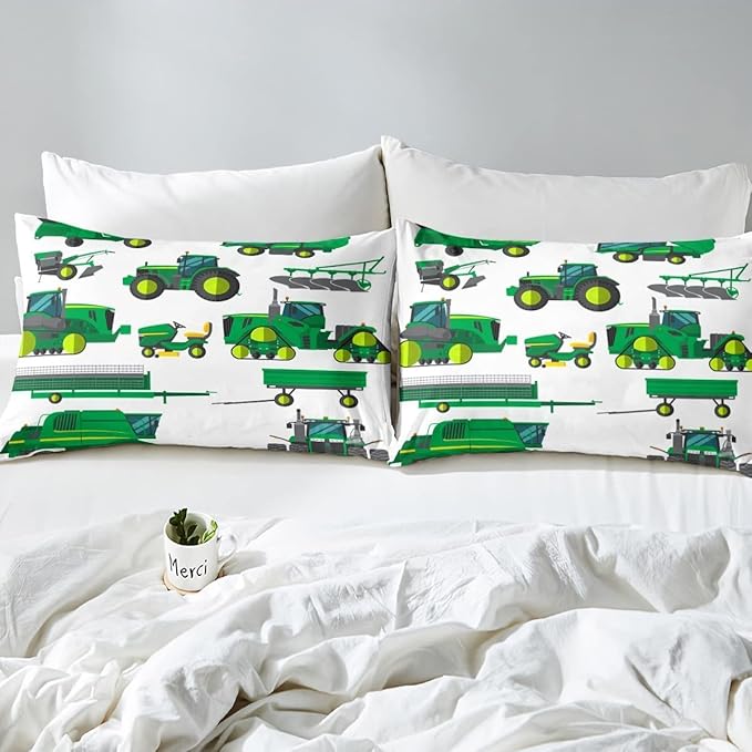 Tractor Bedding Set King Size Equipment Trucks Comforter Excavator Comforter Set for Child Kids Boys Teens Construction Site Car Quilt Set for Car Theme Room Bedroom Dorm Decor with 2 Pillow cases - LeafyLoom
