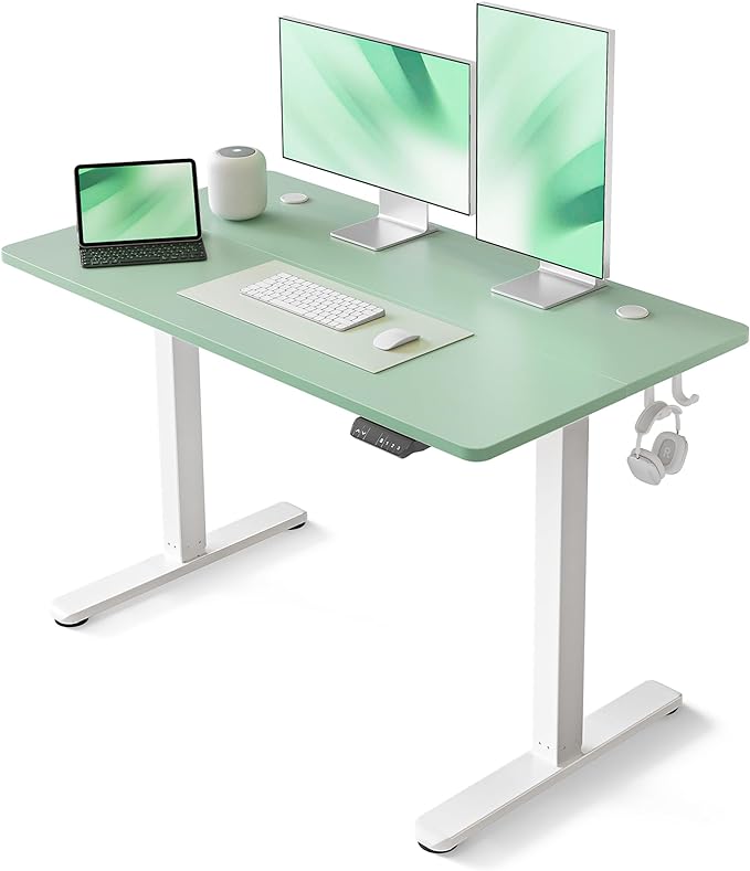 FEZIBO Electric Standing Desk, 48 x 24 Inches Height Adjustable Stand up Desk, Sit Stand Home Office Desk, Computer Desk, Green - LeafyLoom