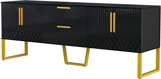 NicBex TV Stand for 75 Inch TV Modern TV Media Console Table with Metal Legs Drawers and Cabinets,Entertainment Center with Storage for Living Room,Bedroom,66.9 Inch,Black - LeafyLoom