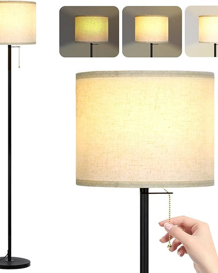Modern Floor Lamp for Living Room Traditional Farmhouse Floor Lamps Mid-Century Pole Lamp with Linen Lamp Shade, Standing Tall Floor Lamps for Bedrooms and Office (Black-01) - LeafyLoom