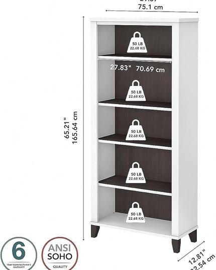 Bush Furniture Somerset 5-Shelf 65-inch H Bookcase, Storm Gray/White (WC81065) - LeafyLoom