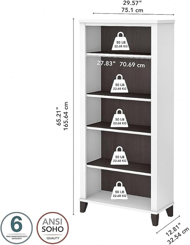 Bush Furniture Somerset 5-Shelf 65-inch H Bookcase, Storm Gray/White (WC81065) - LeafyLoom