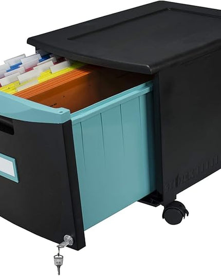 Storex 61270A01C File Cabinet, 1-Pack, Black/Teal - LeafyLoom