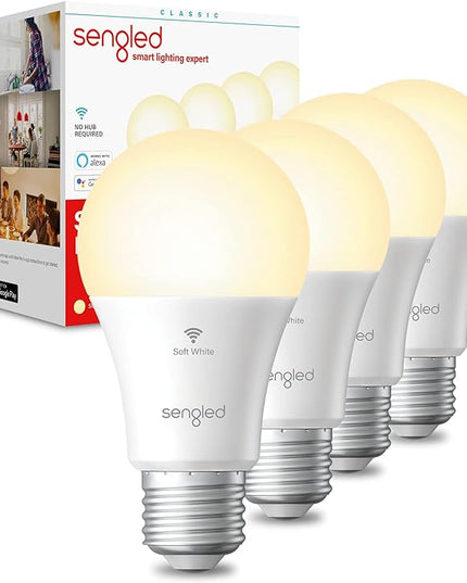 Sengled Alexa, WiFi, Smart Light Bulbs that Work with Alexa & Google Assistant,A19 Soft White(2700K)No Hub Required,800LM 60W Equivalent HighCRI)90,4Count(Pack of 1) Sengled