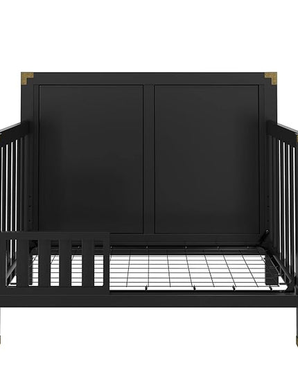 Baby Relax Miles 5-in-1 Convertible Crib, Solid Pine Wood, Black - LeafyLoom