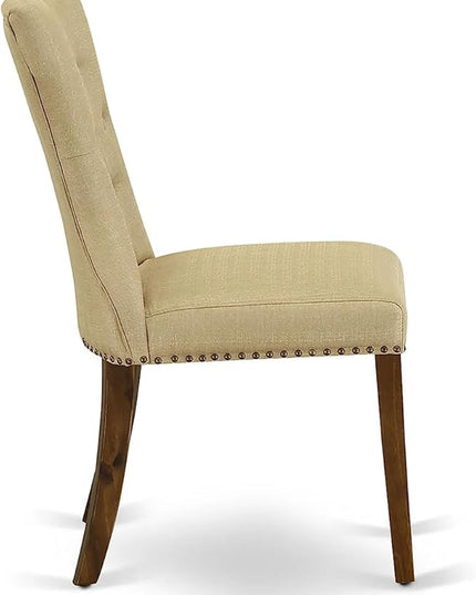 East West Furniture ANGA5-AWA-03 Antique 5 Piece Set for Small Spaces Consist of a Round Dining Room Table with Pedestal and 4 Parson Kitchen Chairs - LeafyLoom