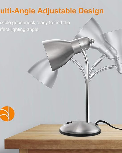 LEPOWER Metal Desk Lamp, Adjustable Goose Neck Table Lamp, Eye-Caring Study Desk Lamps for Bedroom, Study Room and Office (Silver) - LeafyLoom