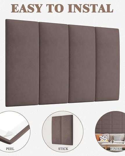 King Headboard, Wall Mounted Peel and Stick Headboard, Upholstered Leather Bed Headboard for King Size Bed, Floating Dorm Bedroom Tall Headboard Soundproof Wall Panels (12 Panels, 10"x24") - LeafyLoom