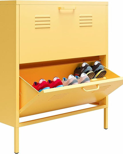 Novogratz Cache 2 Door Shoe Storage, Yellow - LeafyLoom