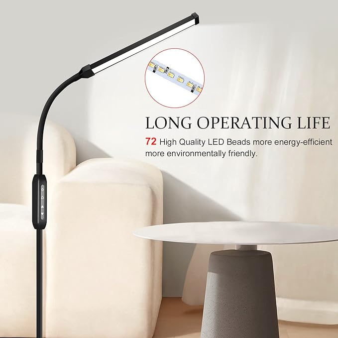 Led Floor Lamp for Eyelash Extensions Craft Task Floor Standing Light Adjustable Gooseneck Dimmable lash Reading Floor Lamp for Bedroom Office Black - LeafyLoom