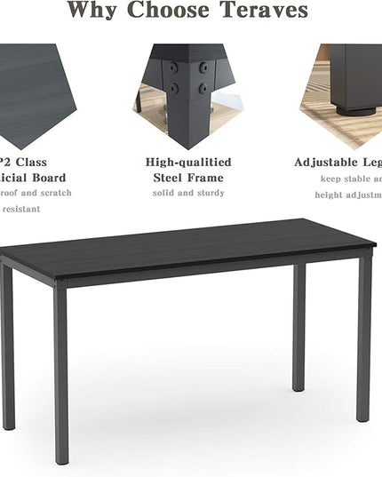 Teraves Computer Desk/Dining Table Office Desk Sturdy Writing Workstation for Home Office(39.37“, Black) - LeafyLoom