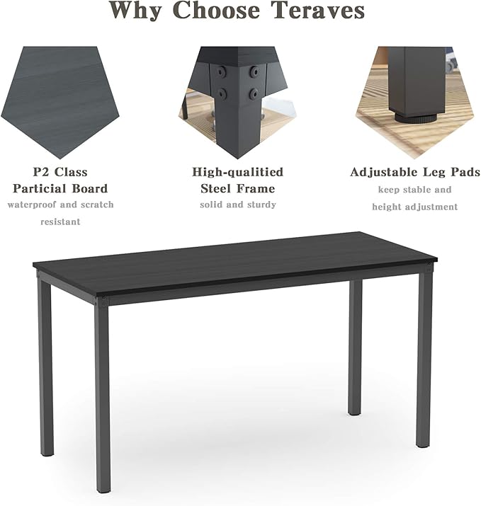 Teraves Computer Desk/Dining Table Office Desk Sturdy Writing Workstation for Home Office(39.37“, Black) - LeafyLoom