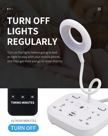 LED Desk Lamp, Adjustable Table Lamp Light with Remote Control, Eye-Caring Dimmable Office Lamp with 2 USB Charging Ports, 4 AC Power Outlets, Phone Stand, Multi Brightness Levels White - LeafyLoom