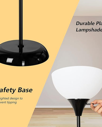 Floor Lamp, Standing Lamp for Bedroom, Drop-Resistant White Lampshade, Rotary Switch, Industrial Floor Lamp for Living Room Bedroom Study Office Kid's Room(Bright Black) - LeafyLoom