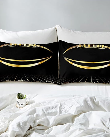 Feelyou Football Bedding Set Twin Kids Rugby Sports Comforter Set American Football Comforter Set for Boys Golden Black Room Decor Lightweight Quilt Set with 1 Pillow Case - LeafyLoom