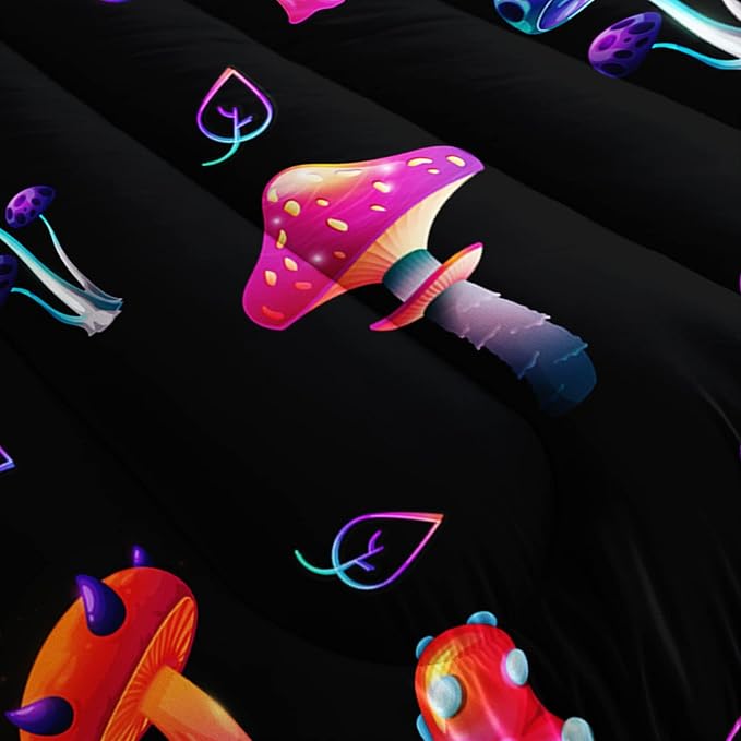 Colorful Mushroom Comforter Set Full Size Kids Mushroom Bedding Set Leaves Quilt Bed Set for Boys Girls Adults with 1 Comforter and 2 Pillowcases - LeafyLoom