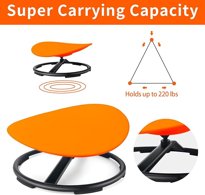 Kids Sensory Swivel Chair, Autism Sensory Chair, Spinning Chair for Autistic Kids, Small Space, Spin Seat, Metal Base, Non-Slip Design, Orange - LeafyLoom