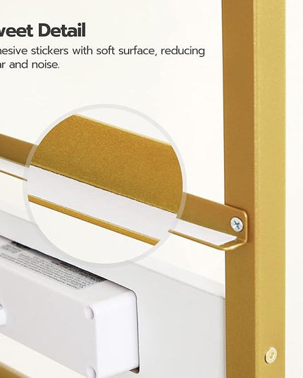 HOOBRO 5 Tier Bookcase, White and Gold Bookshelf with Drawer, Storage Shelves with Charging Station, Tempered Glass Bookshelf with Metal Frame, Open Display Shelves for Living Room, Gold DW65USJ01 - LeafyLoom