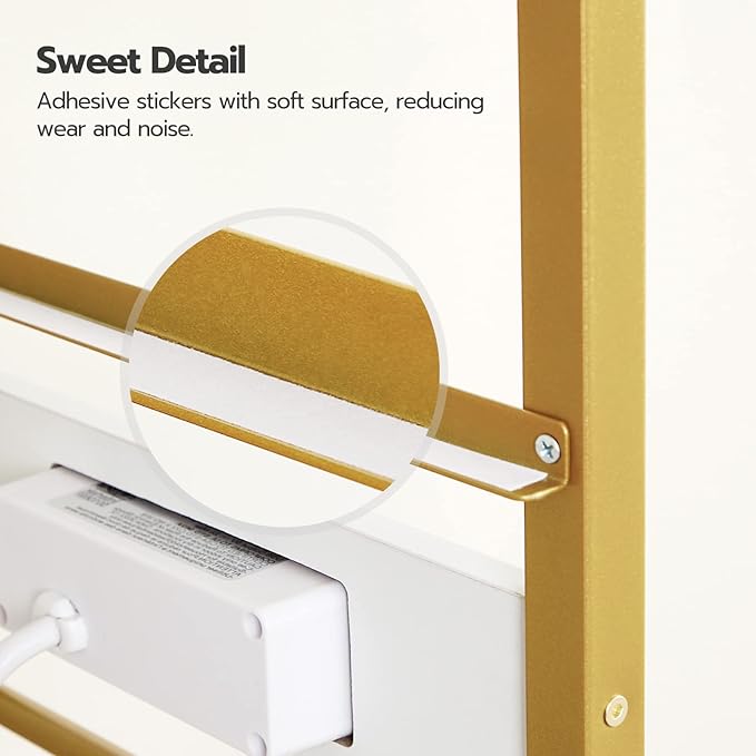 HOOBRO 5 Tier Bookcase, White and Gold Bookshelf with Drawer, Storage Shelves with Charging Station, Tempered Glass Bookshelf with Metal Frame, Open Display Shelves for Living Room, Gold DW65USJ01 - LeafyLoom