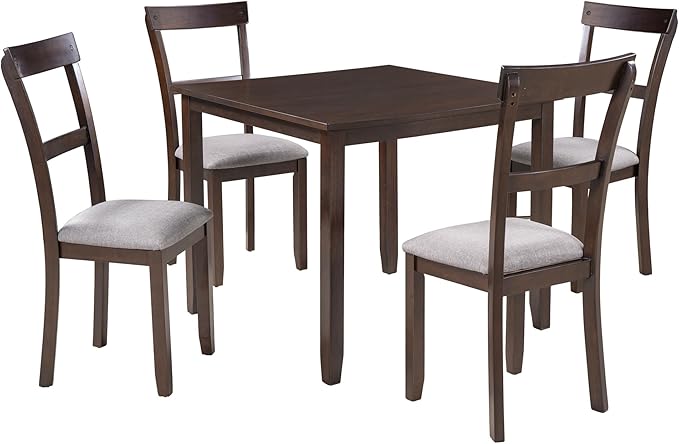 5 Piece Industrial Dinette Sets Wooden Kitchen Dining Table and 4 Matching Upholstered Chairs, for Diningroom Living Room, Easy to Assemble, Espresso 1 - LeafyLoom