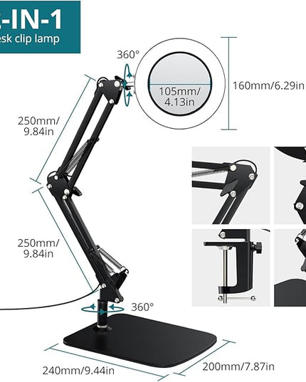 8X Magnifying Glass with Light and Stand, 2-in-1 Lighted Magnifier with Clamp,3 Color Modes Dimmable 10 Brightness Levels LED Desk Magnifying Lamp Hands Free for Crafts Hobby Reading Close Work - LeafyLoom