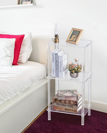 Acrylic Bookcase for Small Spaces, 3 Tier Clear Bookshelf for Bedroom, Bathroom, Living Room, Multipurpose Shelving Unit for Collectibles, Plants, Display, 15.7'' L x 11.8'' W x 30.7'' H - LeafyLoom