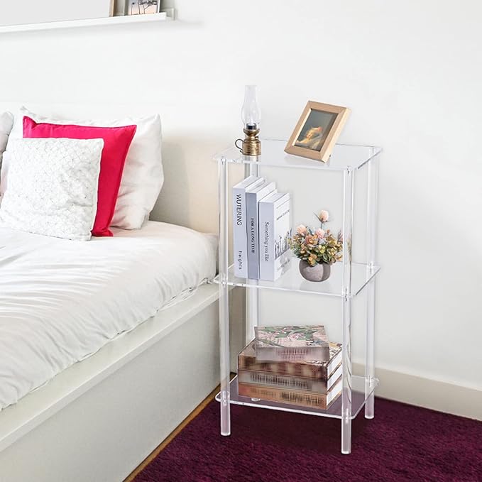 Acrylic Bookcase for Small Spaces, 3 Tier Clear Bookshelf for Bedroom, Bathroom, Living Room, Multipurpose Shelving Unit for Collectibles, Plants, Display, 15.7'' L x 11.8'' W x 30.7'' H - LeafyLoom
