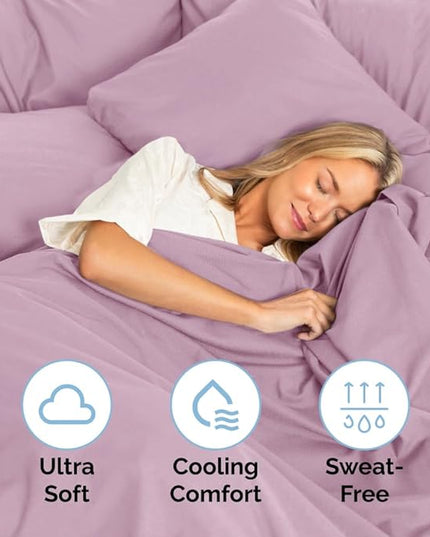 Cal King Size 4 Piece Sheet Set - Comfy Breathable & Cooling Sheets - Hotel Luxury Bed Sheets for Women & Men - Deep Pockets, Easy-Fit, Soft & Wrinkle Free Sheets - Light Lavender Oeko-Tex Bed Sheets - LeafyLoom