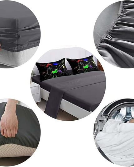 Boys Bed in a Bag Game Comforter Sets Queen Size,Video Game Controller Comforter for Boys Kids Adult 3D Gamepad Microfiber bed Set 6 Pieces Gaming bedding set 3001,Queen - LeafyLoom