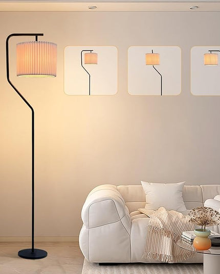 Floor Lamp,9W LED Edison Bulbs Included，Standing Lamp with 350 Adjustable Pleated Lampshade, 72" Tall Pleated Floor Lamp for Living Room Bedroom Office Classroom Dorm Room - LeafyLoom