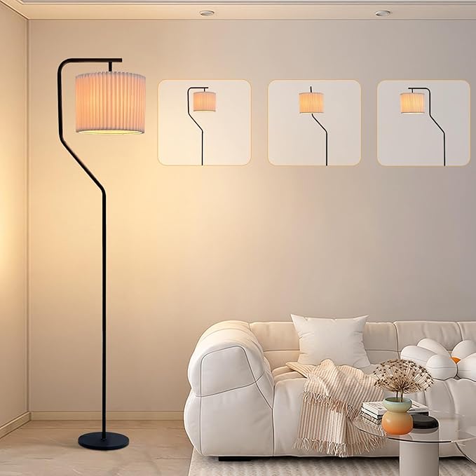 Floor Lamp,9W LED Edison Bulbs Included，Standing Lamp with 350 Adjustable Pleated Lampshade, 72" Tall Pleated Floor Lamp for Living Room Bedroom Office Classroom Dorm Room - LeafyLoom