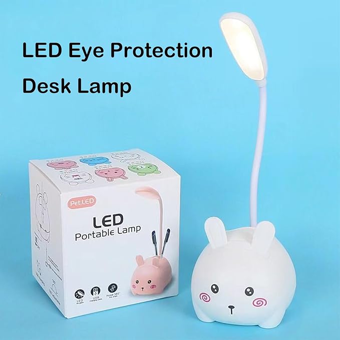 Cute LED Desk Lamp, LED Eye Protection Desk Lamp, Mini Rabbit Lamp, Portable LED Table Light, Foldable Kids Night Light for Bedroom, Living Room, Studing Room (White) - LeafyLoom