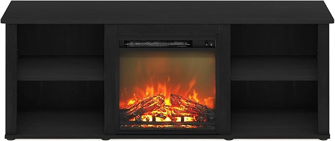 Furinno Classic 60 Inch TV Stand with Fireplace, Americano - LeafyLoom