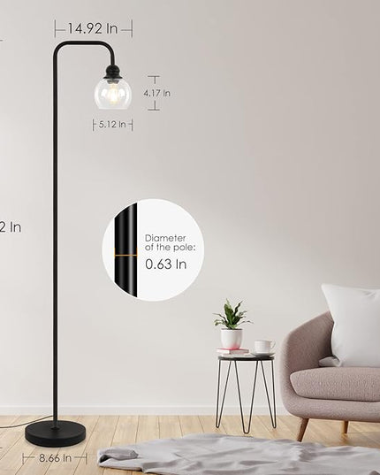 Modern Floor Lamps for Living Room with 6W LED Bulb, Industrial Floor Lamp, Clear Glass, Black Classic Reading Tall Lamp for Home Office, Standing Lamps for Bedroom, Study, Minimalist, Vintage - LeafyLoom