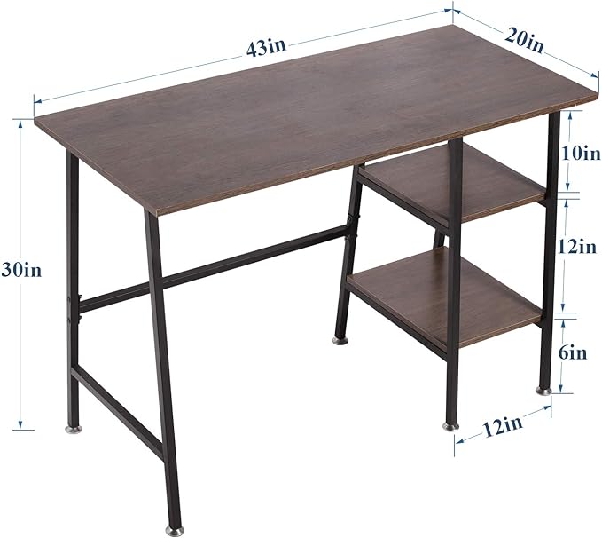 VECELO 43 Inch Computer Modern Student Writing Home-Office, Ladder Desk, Coffee+black Leg - LeafyLoom