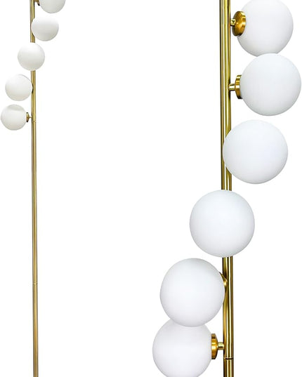 6 Globe Gold Mid Century Floor Lamp Glass Shade Antique Brass Modern Floor Lamps Contemporary Tall Pole Standing Lamp for Living Room Bedroom 3ColorTemperatures - LeafyLoom